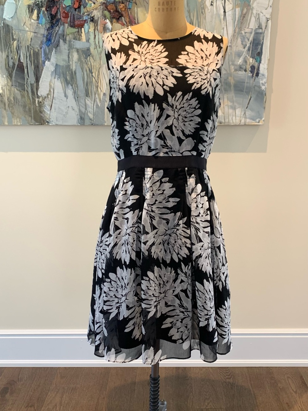 Black & White Floral Fit-and-Flare Dress